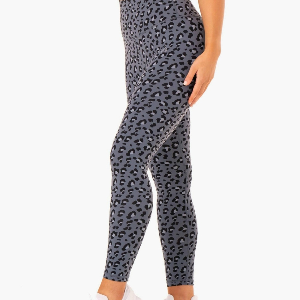 Ryderwear Gray Black Leopard Hybrid Full Length Leggings Size Medium